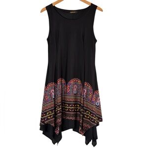 Reborn | Black printed sleeveless handkerchief boho dress